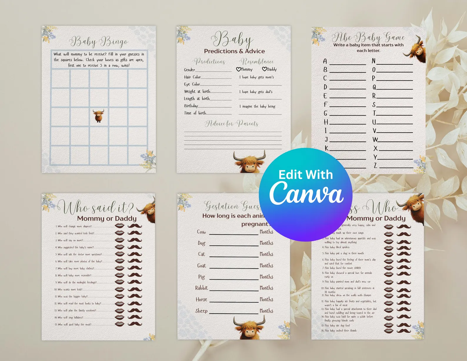 Etsy shop printable baby shower games preview